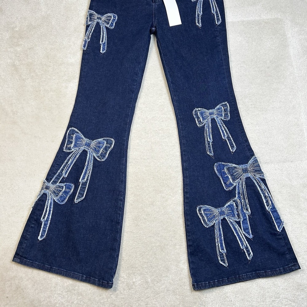 Driftwood Farrah Embroidered Flare Jeans Women's 28x32.5 Bows Denim Stretch - Picture 3 of 10